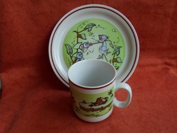 Zsolnay porcelán mesebögre+ tányér : Vizipók csodapók dekorral