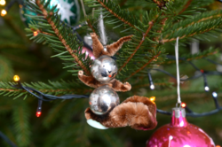 Retro zsenília karácsonyfadísz - mókus állat karácsonyi figura - régi karácsonyfa dísz