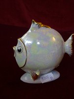 Drasche porcelán hal, mázas, arany díszítés, méret: 10 x 10 cm, vitrinben tartott.  Vanneki! Jókai