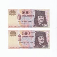 500 Forint 2006 "EC"50.évforduló 1956 okt.23.sorszámkövető 2db.