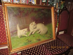 Boleradszky Benő (1885-1957) - Perzsa cicák lepkével (60 X 80 cm)