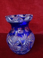 Ólomkristály  kobalt kék kézzel csiszolt váza, 17 cm magas. Vanneki!