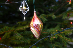 Retro karácsonyfadísz - üveg karácsonyfa dísz rózsaszín arany piros - régi karácsonyi dekoráció