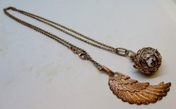 Gyönyörű antik angyalhívó csengős aranyozott ezüst nyaklánc