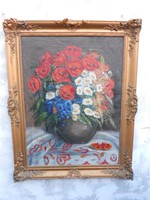 Rusz Lívia (1930-) Virágcsendélet, olaj vászon alkotása. Nagy méretű, szép keretben.