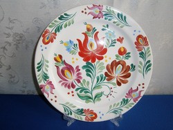 Kézzel festett virág mintás Bodrogkeresztúri kerámia nagy fali tál, tányér 24 cm