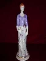 Hollóházi porcelán figurális szobor, esernyős hölgy, 41 cm magas. Vanneki!