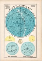 Déli csillagos ég térkép 1890, német, atlasz, eredeti, Hartleben, csillagászat, dél, égbolt, csillag