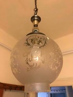 Antik lámpa, opál savmaratott mintás búra felújított szerelvénnyel