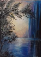 Naplemente a tónál című festmény  -  tájkép