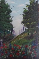 Virágok az erdő szélén című festmény  -  tájkép