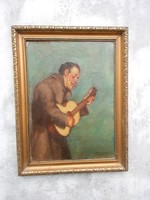 Bertalan Karlovszky (1858-1938) musician monk, oil on canvas. Pupil Munkácsy