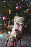 Loncsos krémszínű mackó - kócos maci, teddy bear, medve, antik, retro játék