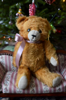 Kis kócos sárgás-barna mackó - teddy bear, maci, medve - antik, retro játék