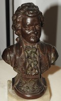 Mozart (1756 - 1791) bronz mellszobra. Osztrák műhely 19. század. 