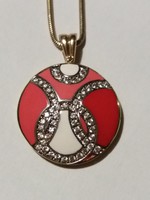Red fire enamel gold pendant with chain
