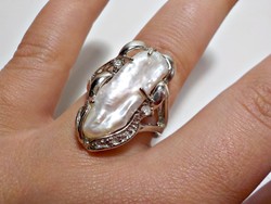 Bizsu gyűrű fehér tenyésztett  biwa gyönggyel 60-as méret