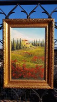 Monika Horváth: poppy, oil painting, landscape. Mediterranean summer