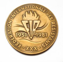 Fir. International Federation of Resistance Fighters 1981. French Commemorative Medal.