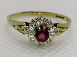 Szépséges margaréta antik rubin és gyémánt  arany gyűrű 