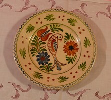 Mázas, festett, madaras tányér Patonai Ferenctől