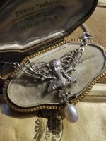 Ezüst szecessziós collier valódi gyöngy függelékkel