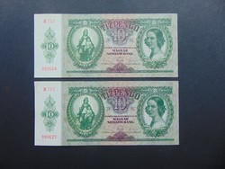 2 darab 10 pengő 1936 Sorszám közeli szép bankjegyek  