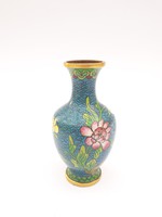 Régi keleti rekeszzománc váza - virág mintás kínai japán zománc váza - zománcolt, zománcos cloissone