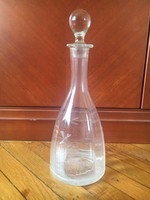 Szakított, metszett vintage üveg butélia, tömör üveg dugóval