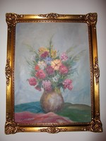 Ferenc Pálfy 1958 bouquet in a vase with a renovated frame of 35 x45 cm