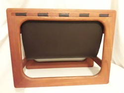 WHEN Style Matters! Minimalist 1970 Danish Teak Wood + Leather Newspaper Holder Salin Mobler Design, Denmark