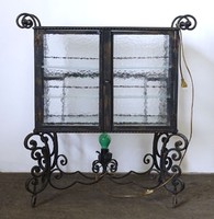 0N564 old rolling wrought iron glass bar cabinet