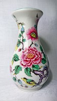 Old foley jemes kent ltd chienese rose beautiful patterned bird and flower vase with green rim