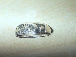 Régi Nap-Hold-Csillag-Kereszt Tibeti ezüst ötvös Gyűrű 8-as