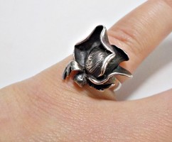 Nyíló rózsa kézzel készült ezüst gyűrű 57-es méret