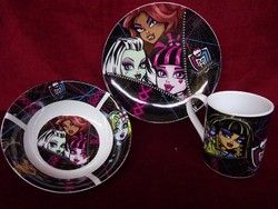Monster High porcelán reggeliző szett, kistányér, müzlis tál, csésze.