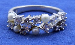 Ezüst gyűrű gyöngy kristály 925
