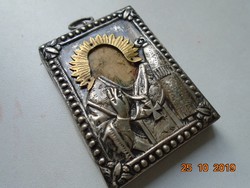18.sz 12 latos kis ezüst orosz oklád ikon mesterjellel,elmosódott festménnyel