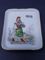 Rare aquincum 19.No. Porcelain bowl depicting a girl in national costume from Torock