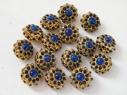 Vintage ékszergombok, gombok (15 db) lapis lazuli (lazurit) kővel díszítve