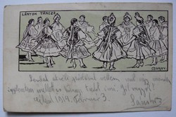Szecessziós képeslap 1914-ből: "Lányok tánca" (Garay); Kner Izidor (Gyoma) kiadása