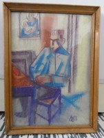 BA jelzéssel; Ülő férfi - 42 cm x 28 cm, pasztell-papíron, üvegezett keretben