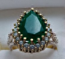 Valódi smaragd köves ezüst és bronz gyűrű