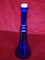 Kék pálinkás likőrös üveg, dugóval, 23 cm magas. Vanneki! Jókai.