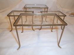Fém - 4 db - réz - üveg asztalka - régi - babaházba - dekorációnak - 16 x 10 x 10 és 13 x 9 x 9 cm