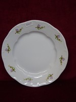 Zsolnay porcelán süteményes tányér halvány lila virággal, átmérője 19 cm.