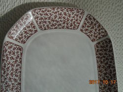 Antique, angular, dense small brown flowered large bowl 31x20 cm
