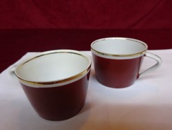 Hollóházi porcelán kávéscsésze, barna, arany szegéllyel, 4,5 cm magas. Vanneki!