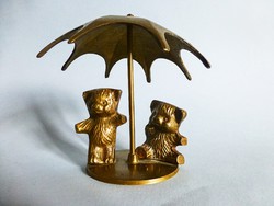 Tömör sárgaréz  szobor,esernyős macik