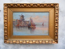 Karl Kaufmann(1843-1901) Holland kikötő.Olaj-vászon.Szép keretben.